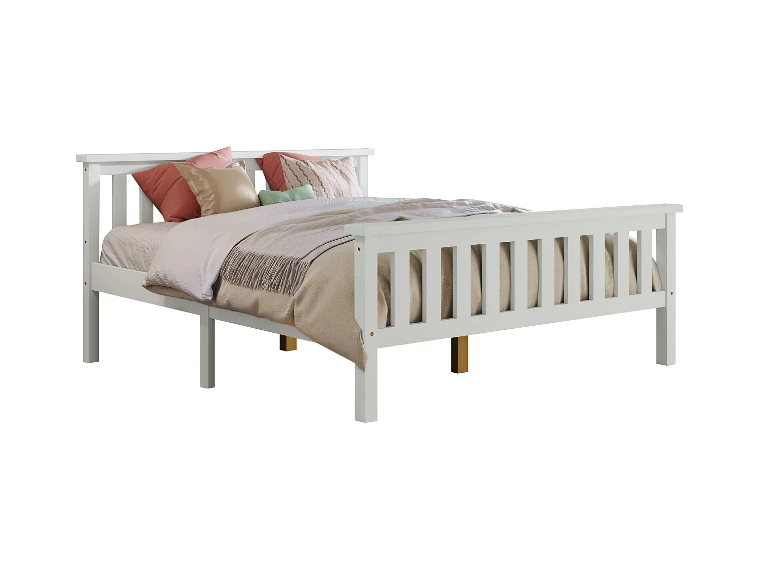 Lit double 140x200 cm Lit ado - structure en pin - avec sommier à lattes - blanc