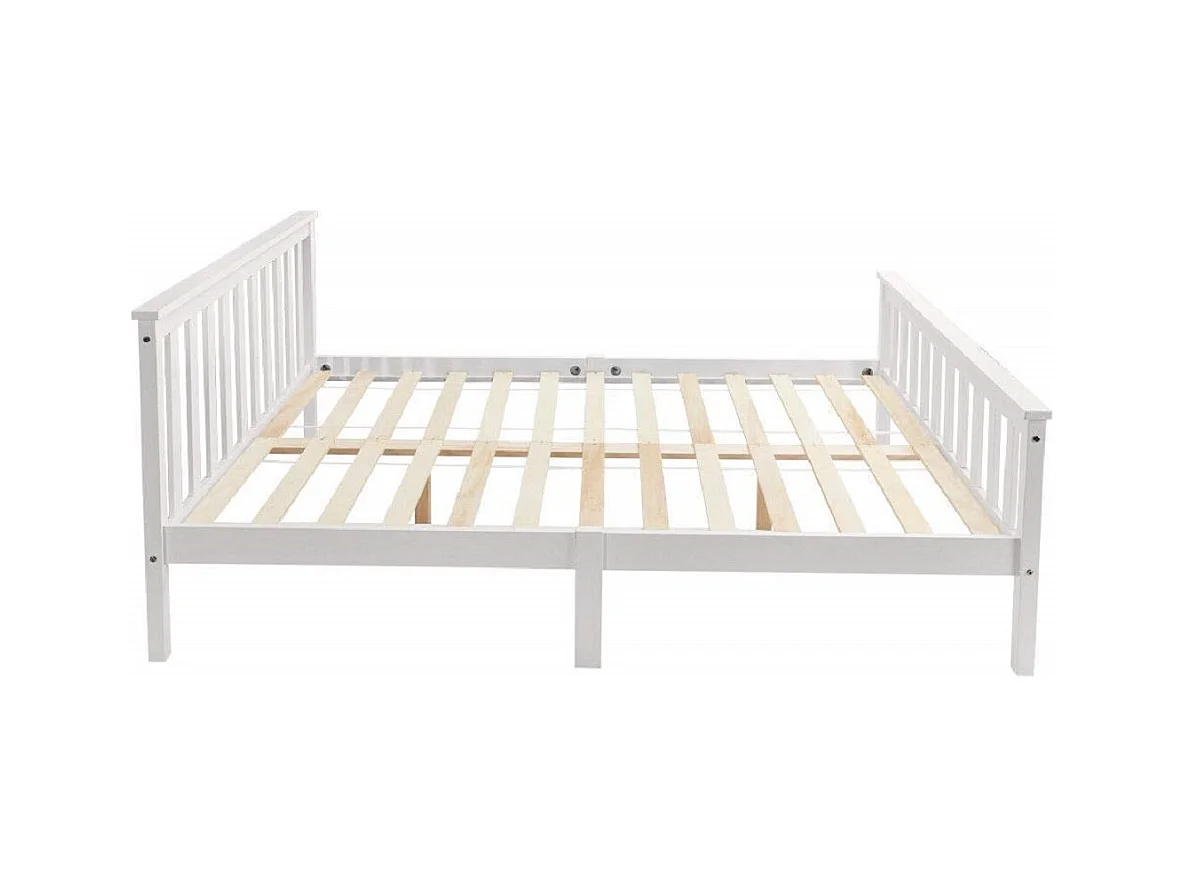 Lit double 140x200 cm Lit ado - structure en pin - avec sommier à lattes - blanc