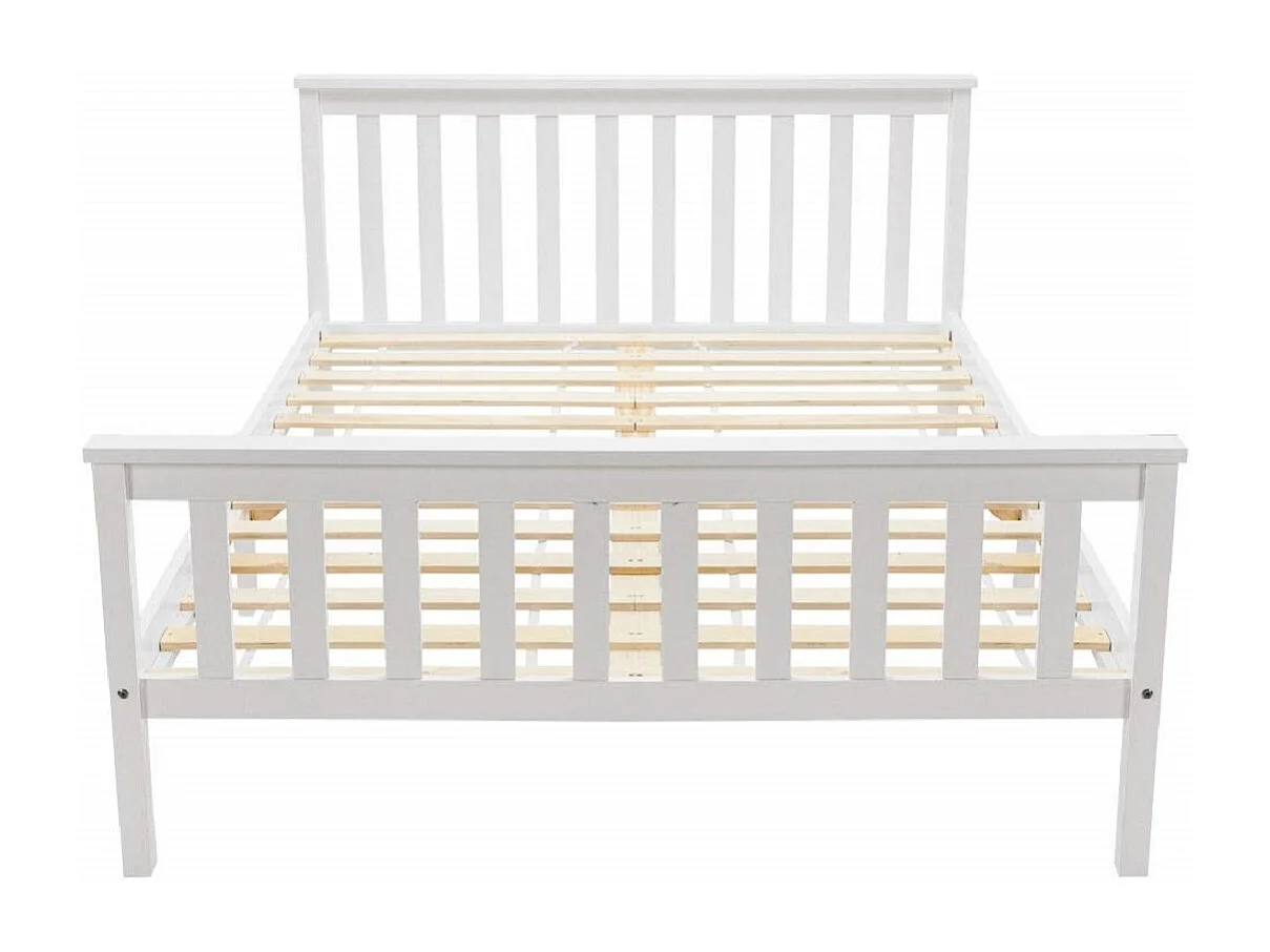 Lit double 140x200 cm Lit ado - structure en pin - avec sommier à lattes - blanc