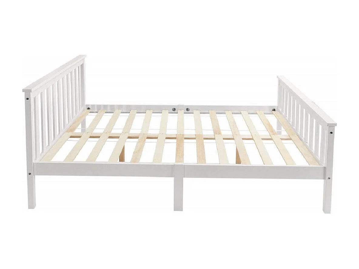 Lit double 140x200 cm Lit ado - structure en pin - avec sommier à lattes - blanc