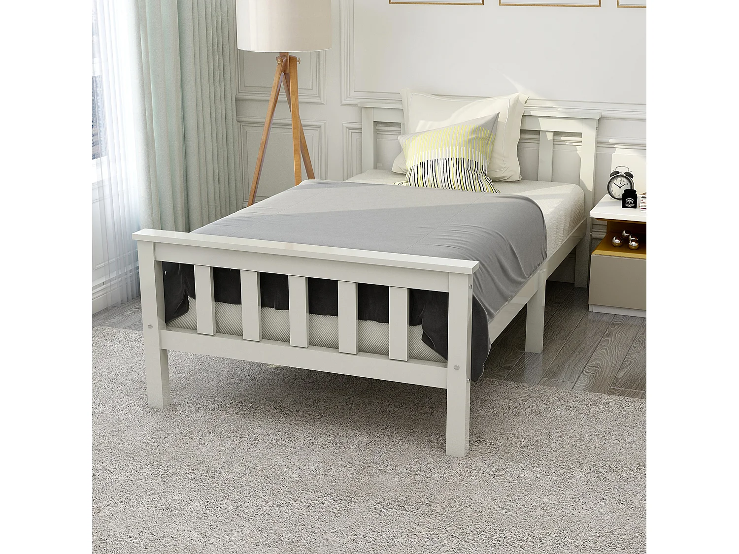 Lit simple 90x200 cm Lit ado - structure en pin - avec sommier à lattes - blanc