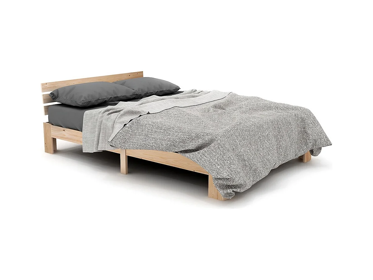 Doppelbett 140x200 cm - Holz - Erwachsenenbett mit Lattenrost - Natur