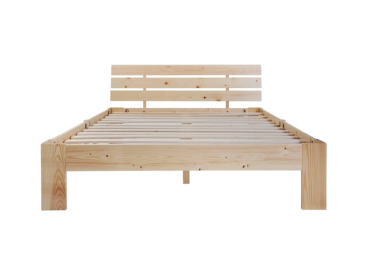 Doppelbett 140x200 cm - Holz - Erwachsenenbett mit Lattenrost - Natur