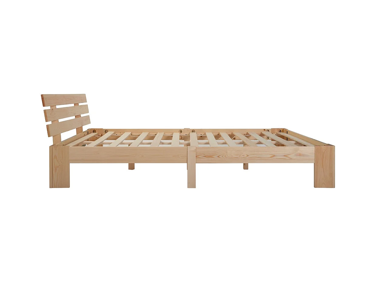 Doppelbett 140x200 cm - Holz - Erwachsenenbett mit Lattenrost - Natur