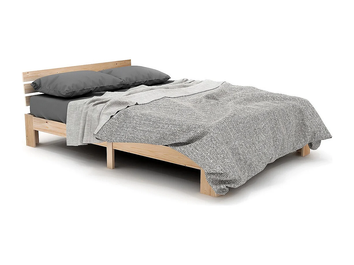 Lit double 140x200 cm Lit adulte - en bois - avec sommier à lattes - naturel