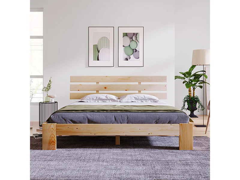 Letto matrimoniale 140x200 cm - in legno - Letto per adulti con rete a doghe - naturale