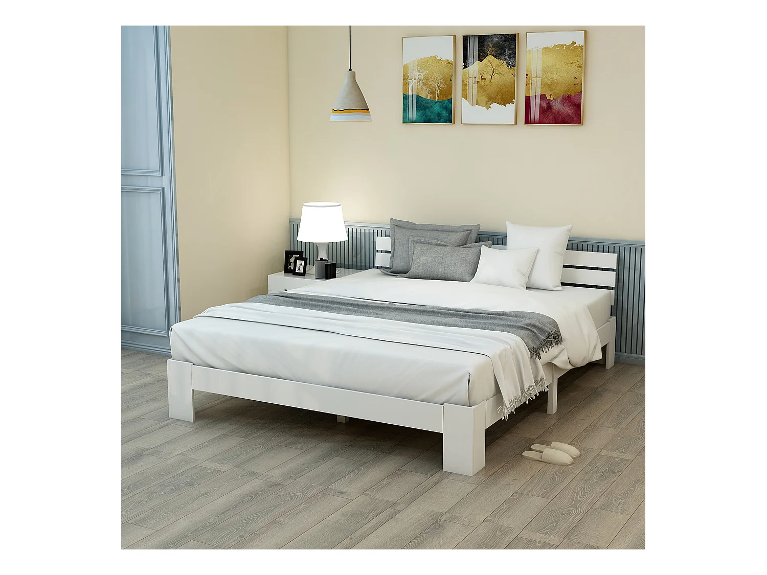 Volwassen bed 140x200 cm - houten bedframe - Tweepersoonsbed met lattenbodem - wit