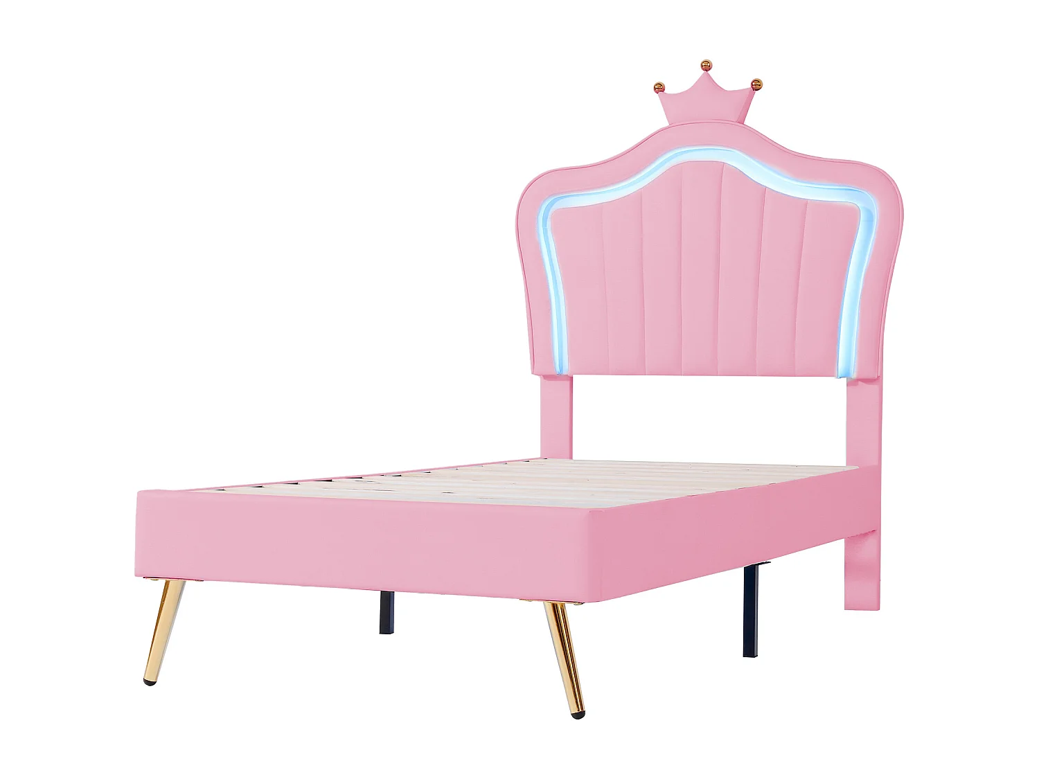 Lit enfant 90x200 cm - Lit simple avec éclairage LED - PU rose - Sans matelas