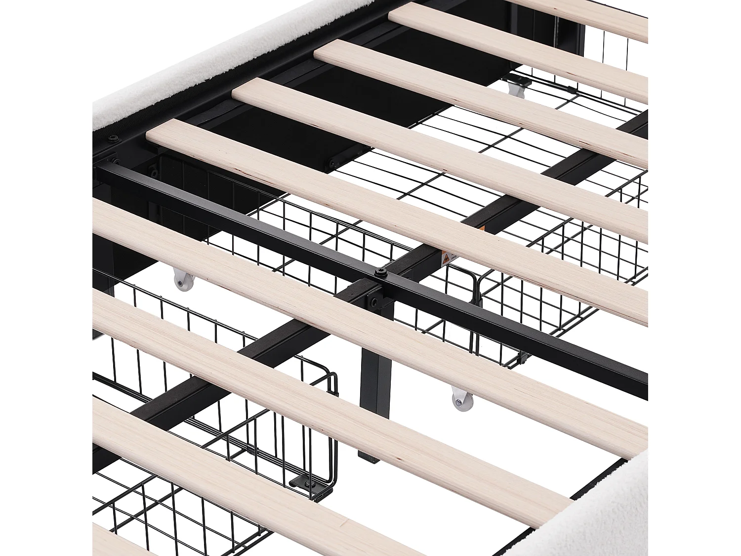 Lit double 140x200 cm - Lit adulte avec LED et USB - Tissu Sherpa blanc - 4 tiroirs