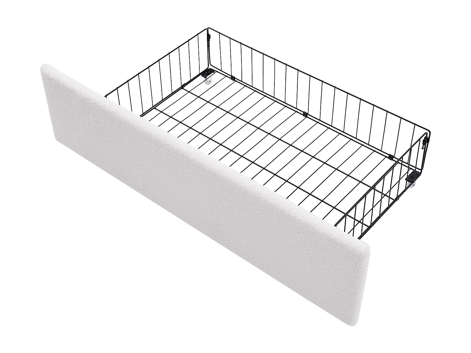 Lit double 140x200 cm - Lit adulte avec LED et USB - Tissu Sherpa blanc - 4 tiroirs