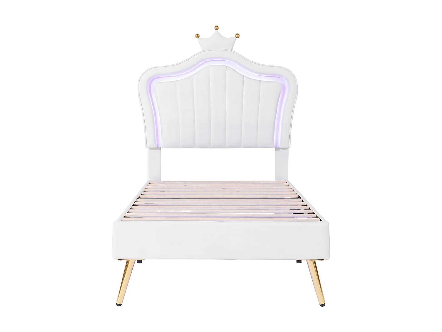 Lit enfant 90x200 cm - Lit simple avec éclairage LED - PU blanc - Sans matelas