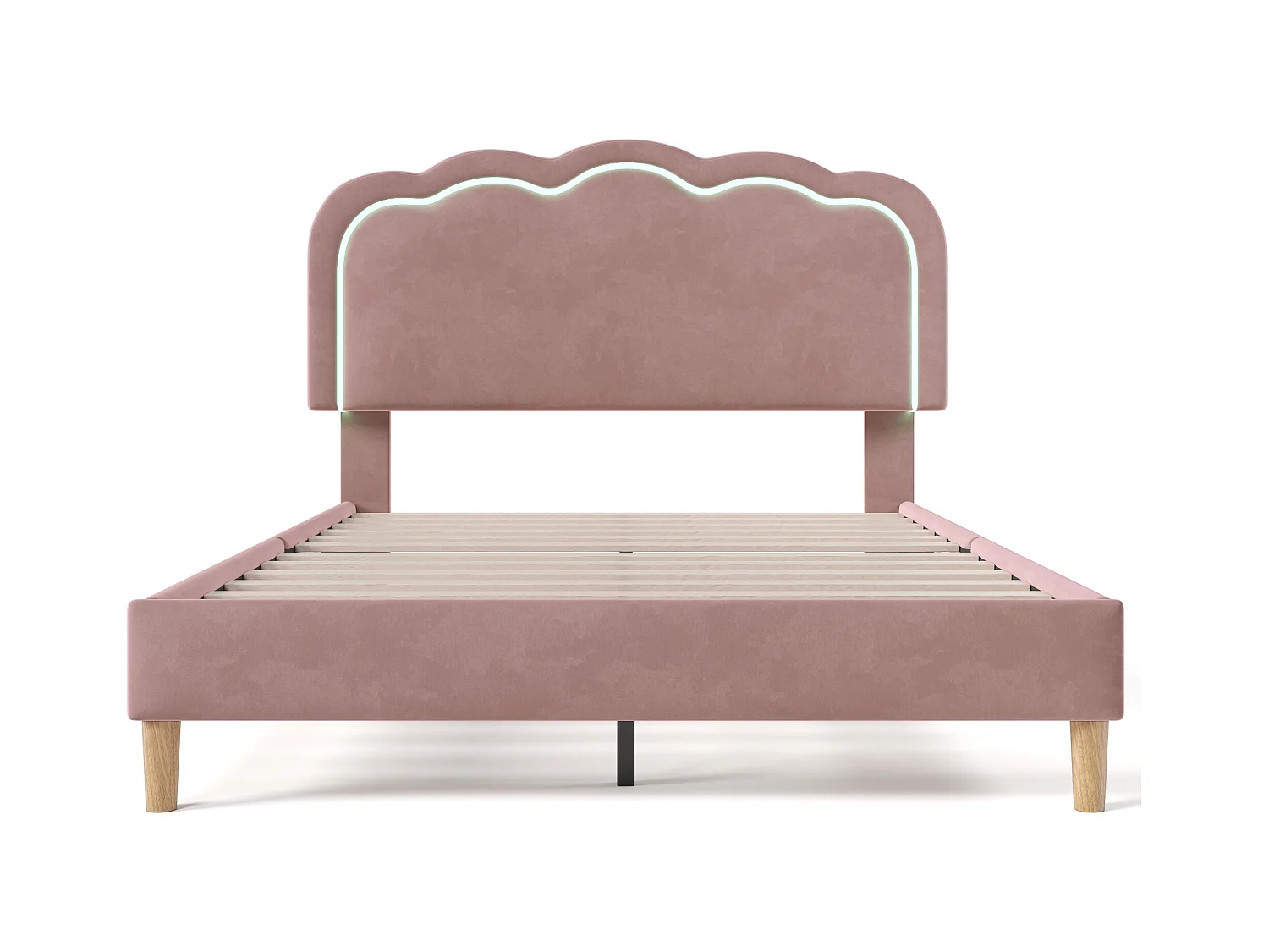 Lit double 140x200 cm - éclairage LED - Lit adulte avec tête de lit réglable - velours rose