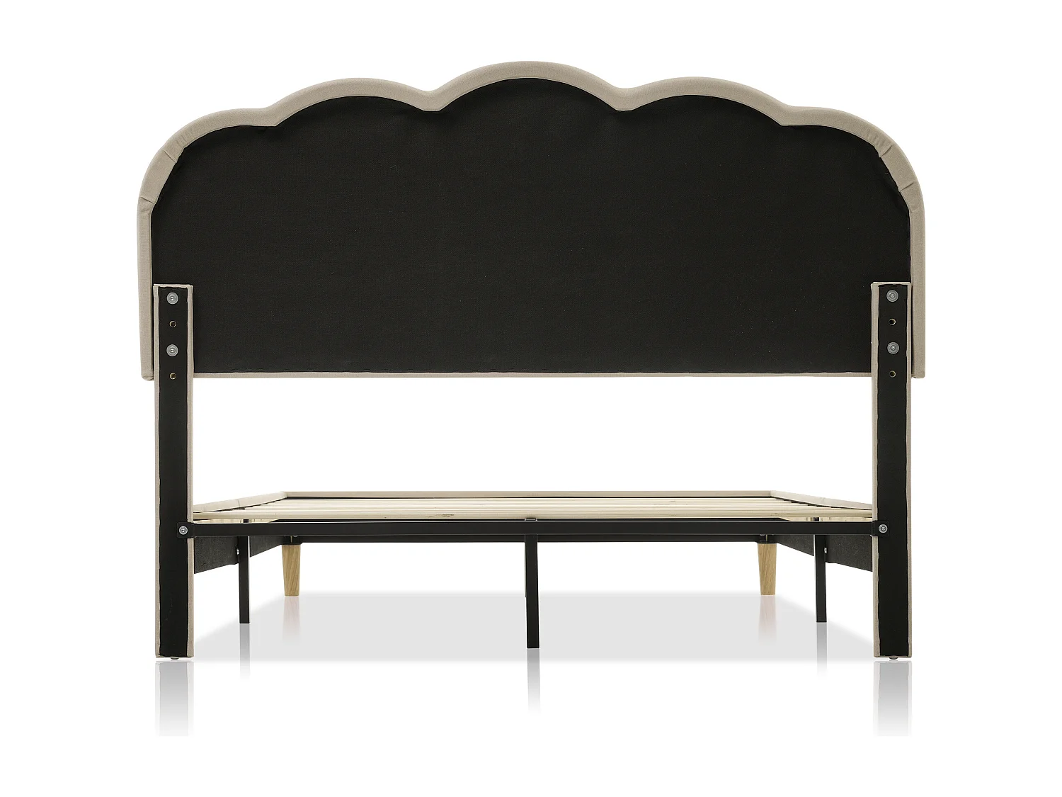 Lit adulte 140x200 cm - Lit double avec tête de lit réglable - éclairage LED - lin beige