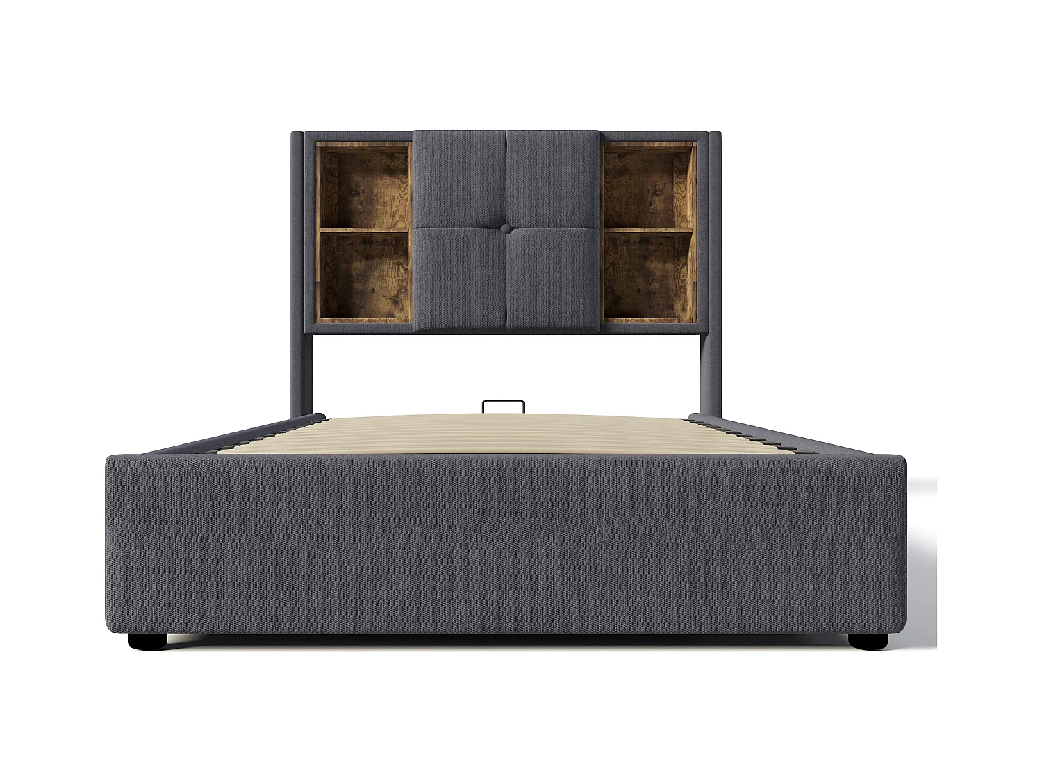 Lit coffre 90x200 cm - lit adulte avec recharge sans fil USB C - coton - gris