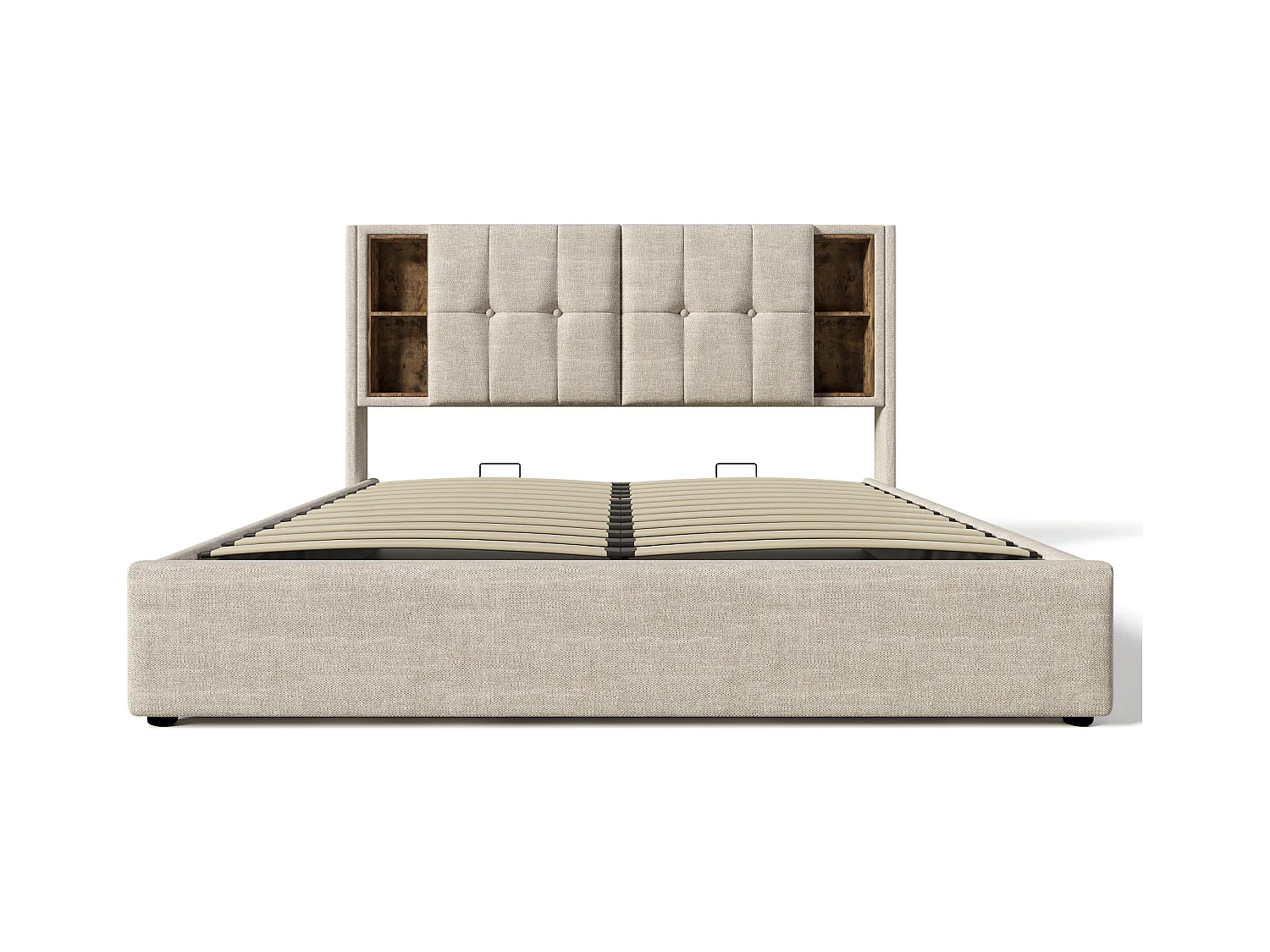 Lit coffre 180x200 cm - lit adulte avec recharge sans fil USB C - lin - coloris naturel