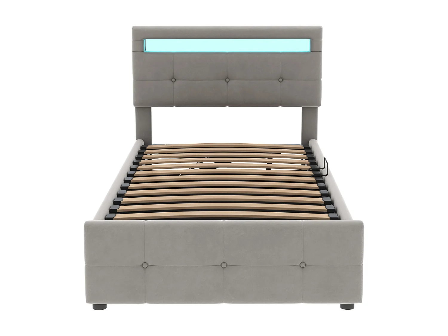 Lit coffre 90x200 cm - lit capitonné avec éclairage LED - tête de lit réglable en hauteur - tissu velours -  similicuir - gris