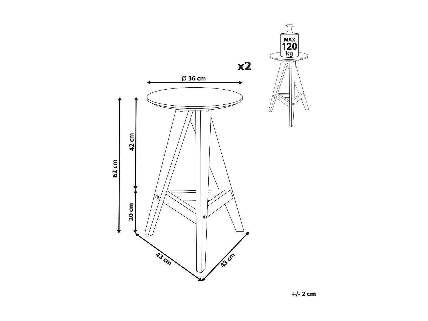 Set mit 2 Barhockern AROMA Holz Hellbraun