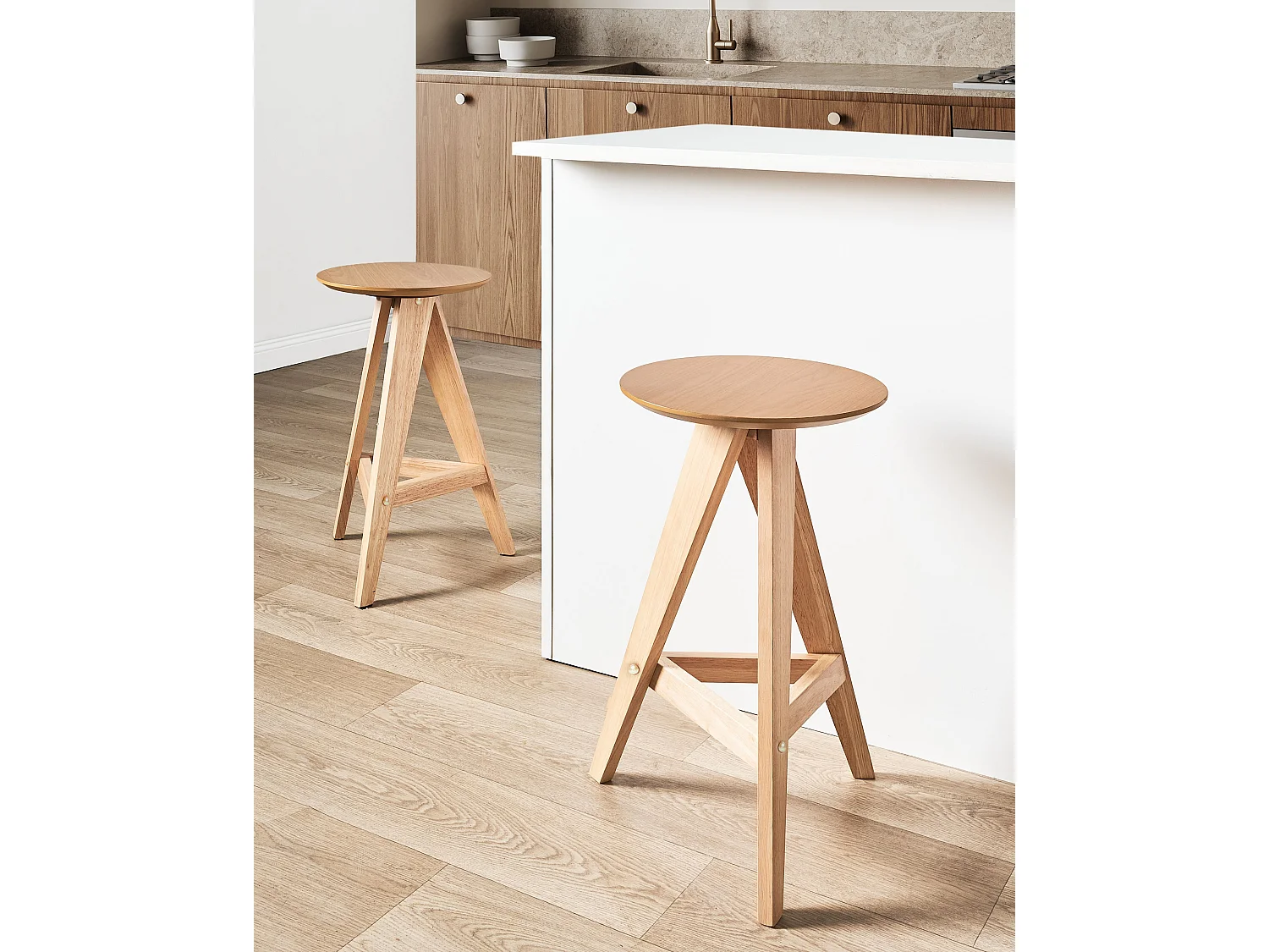 Set mit 2 Barhockern AROMA Holz Hellbraun