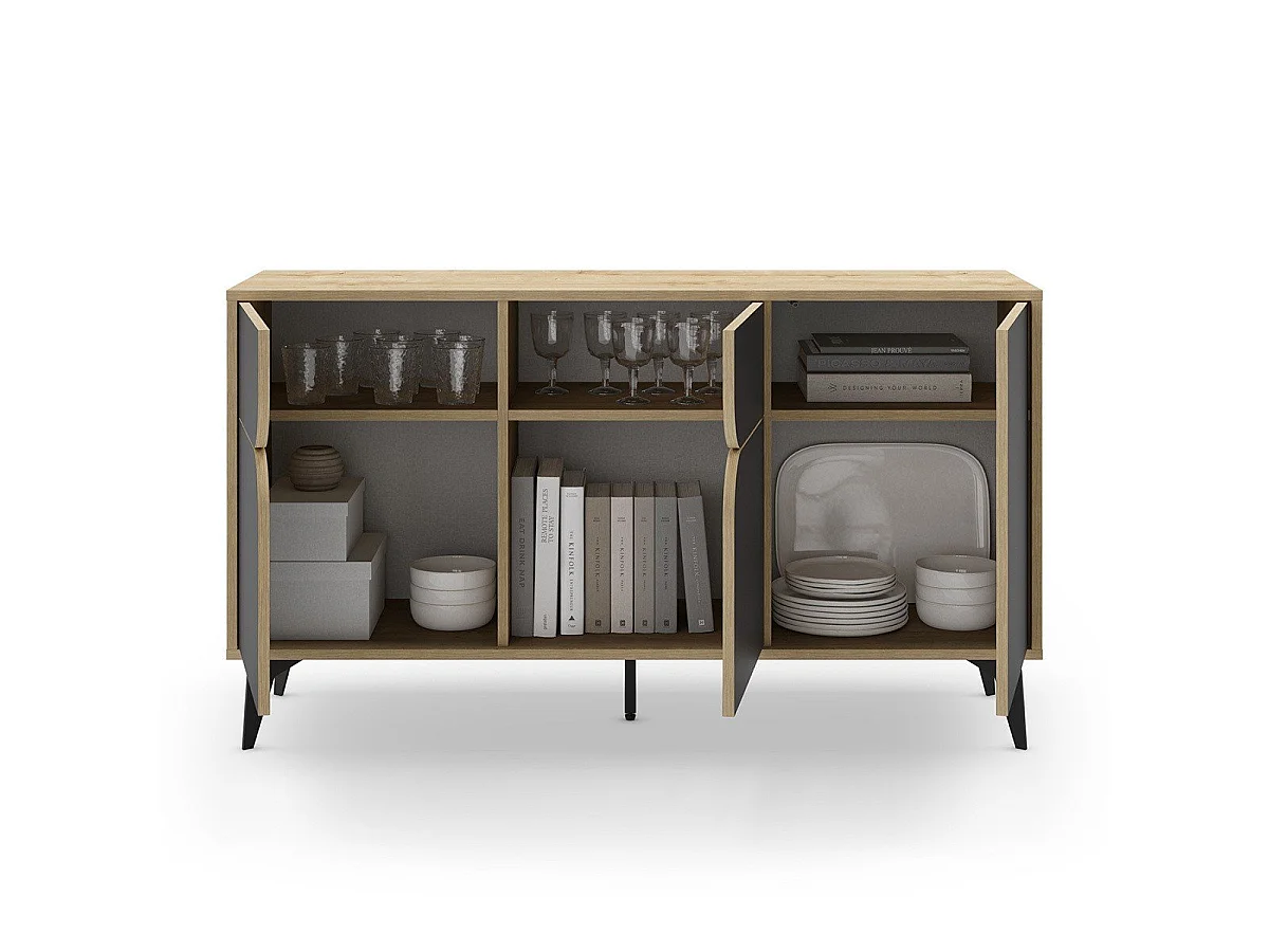 Buffet 3 portes avec pieds en métal L140 cm - FLORA