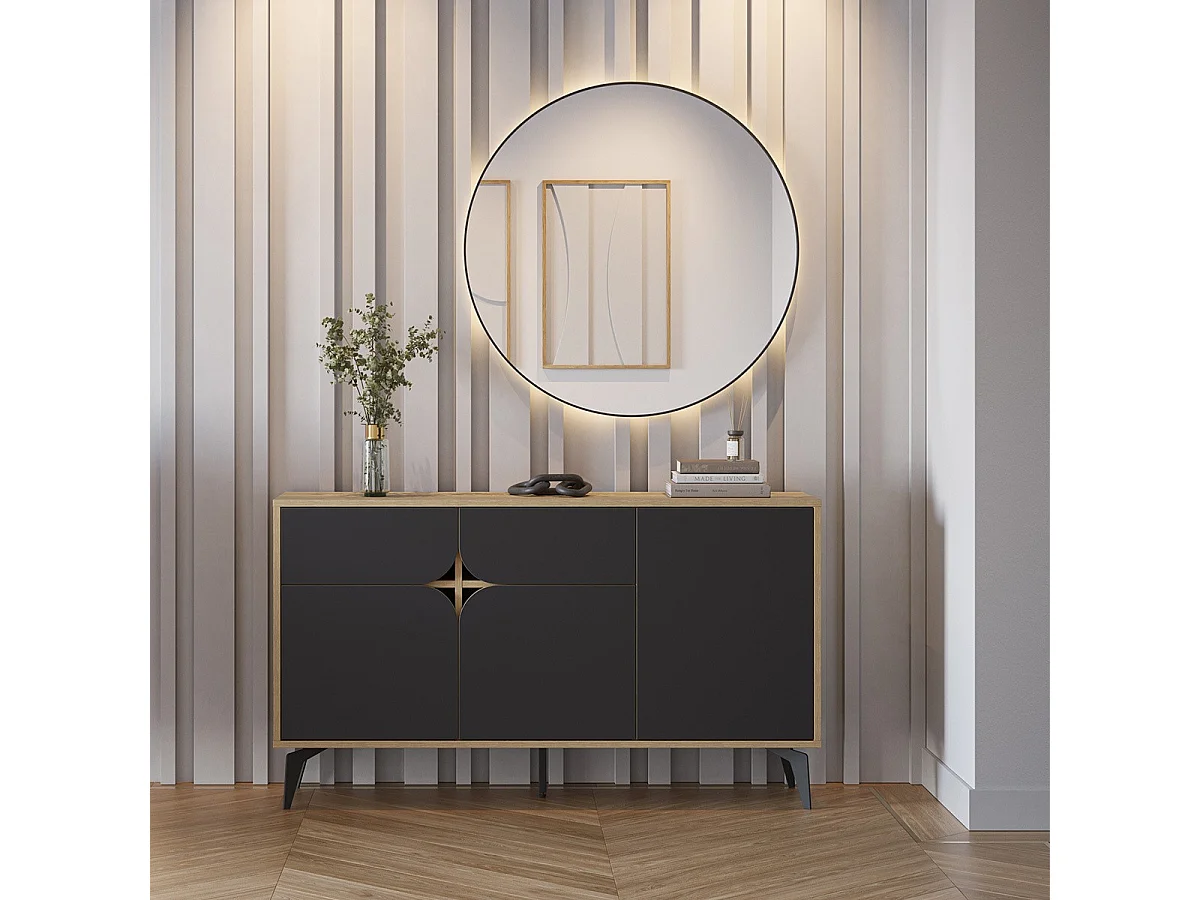 Buffet 3 portes avec pieds en métal L140 cm - FLORA