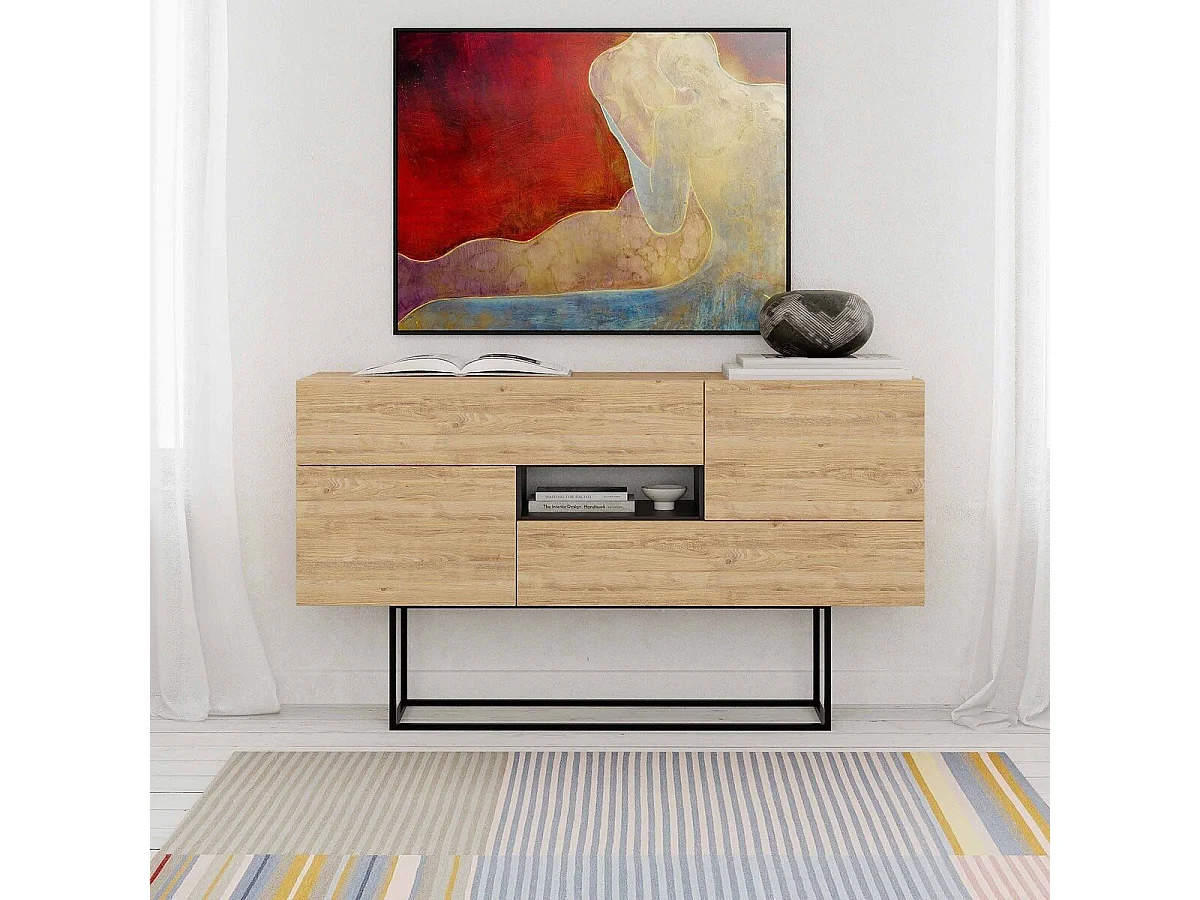 Buffet 2 portes, 2 tiroirs et 1 niche avec pieds en métal L145 cm - TITAN