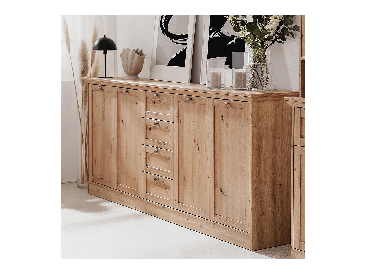 Buffet 4 portes et 4 tiroirs avec poignées en métal L200 cm - TIMBER