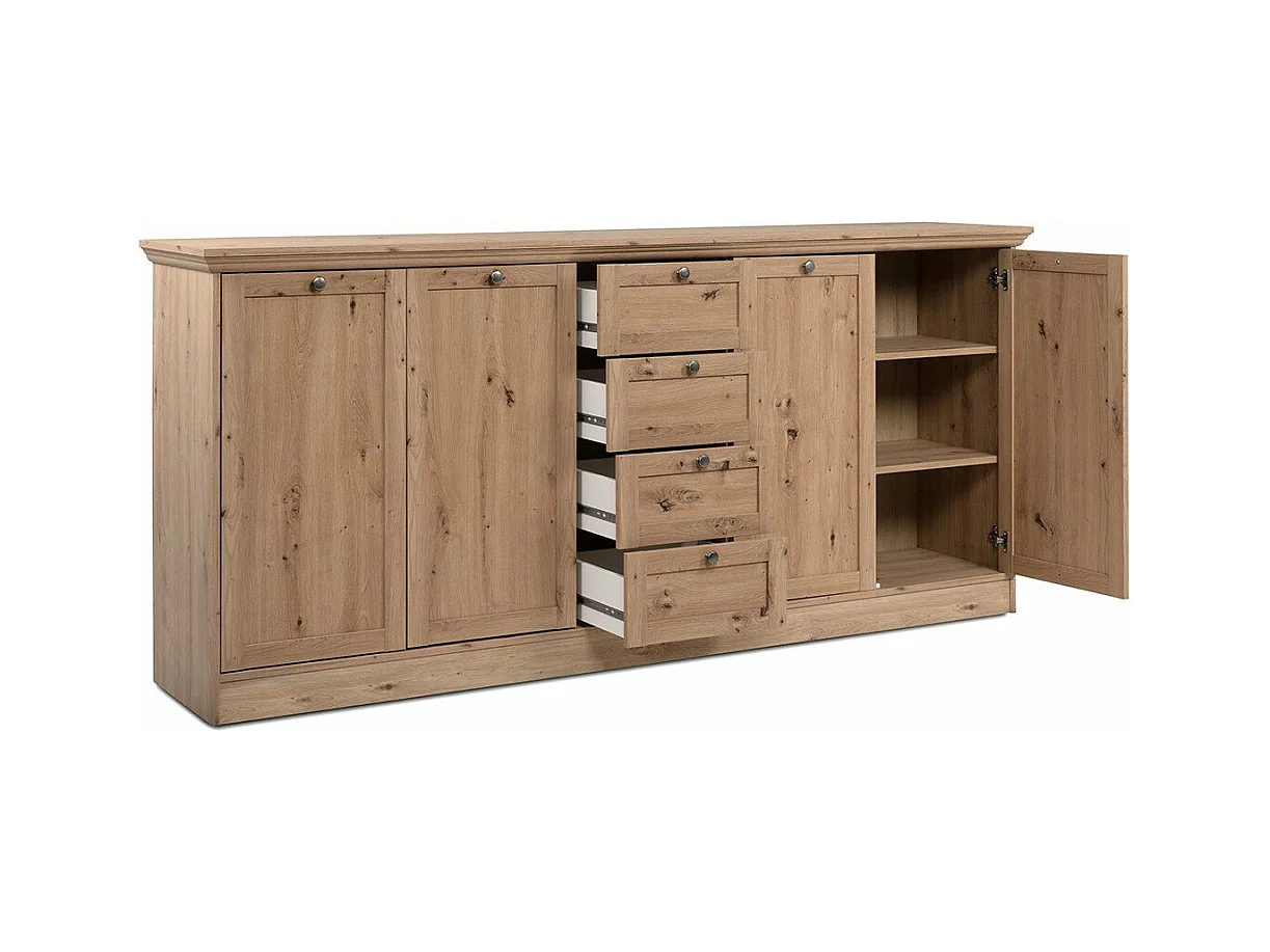 Buffet 4 portes et 4 tiroirs avec poignées en métal L200 cm - TIMBER