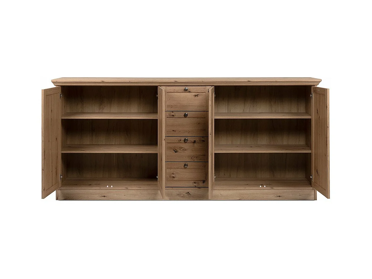 Buffet 4 portes et 4 tiroirs avec poignées en métal L200 cm - TIMBER