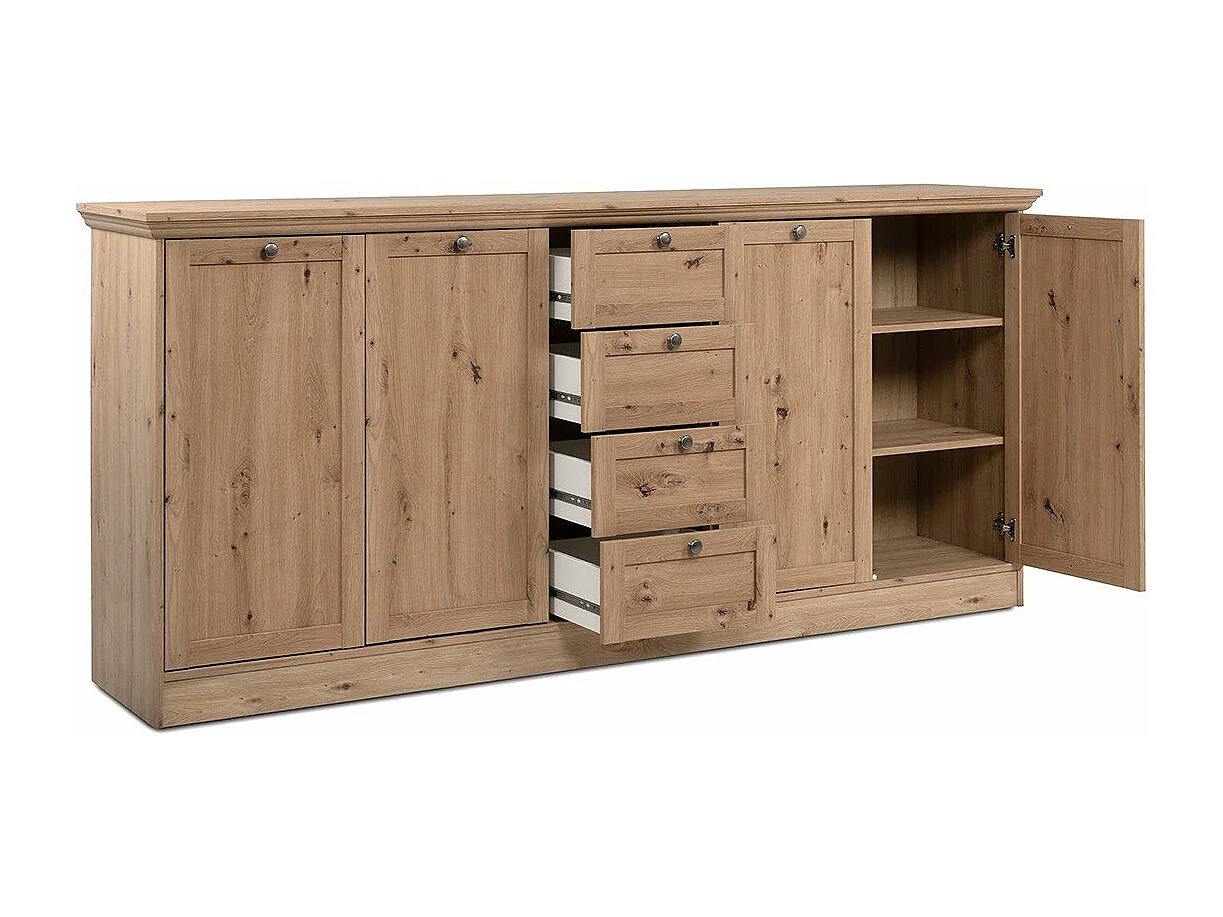 Buffet 4 portes et 4 tiroirs avec poignées en métal L200 cm - TIMBER