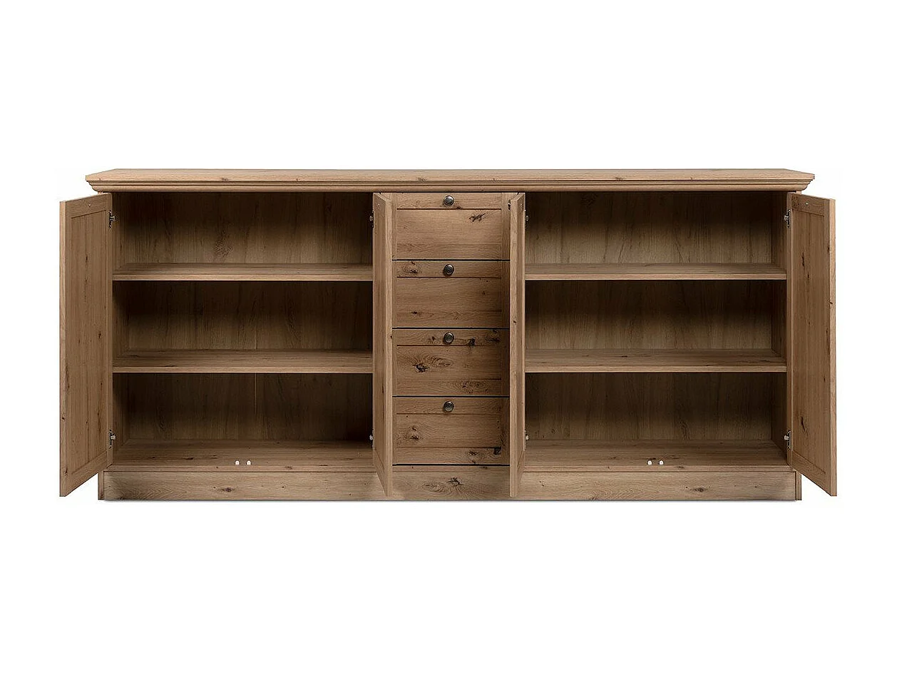 Buffet 4 portes et 4 tiroirs avec poignées en métal L200 cm - TIMBER