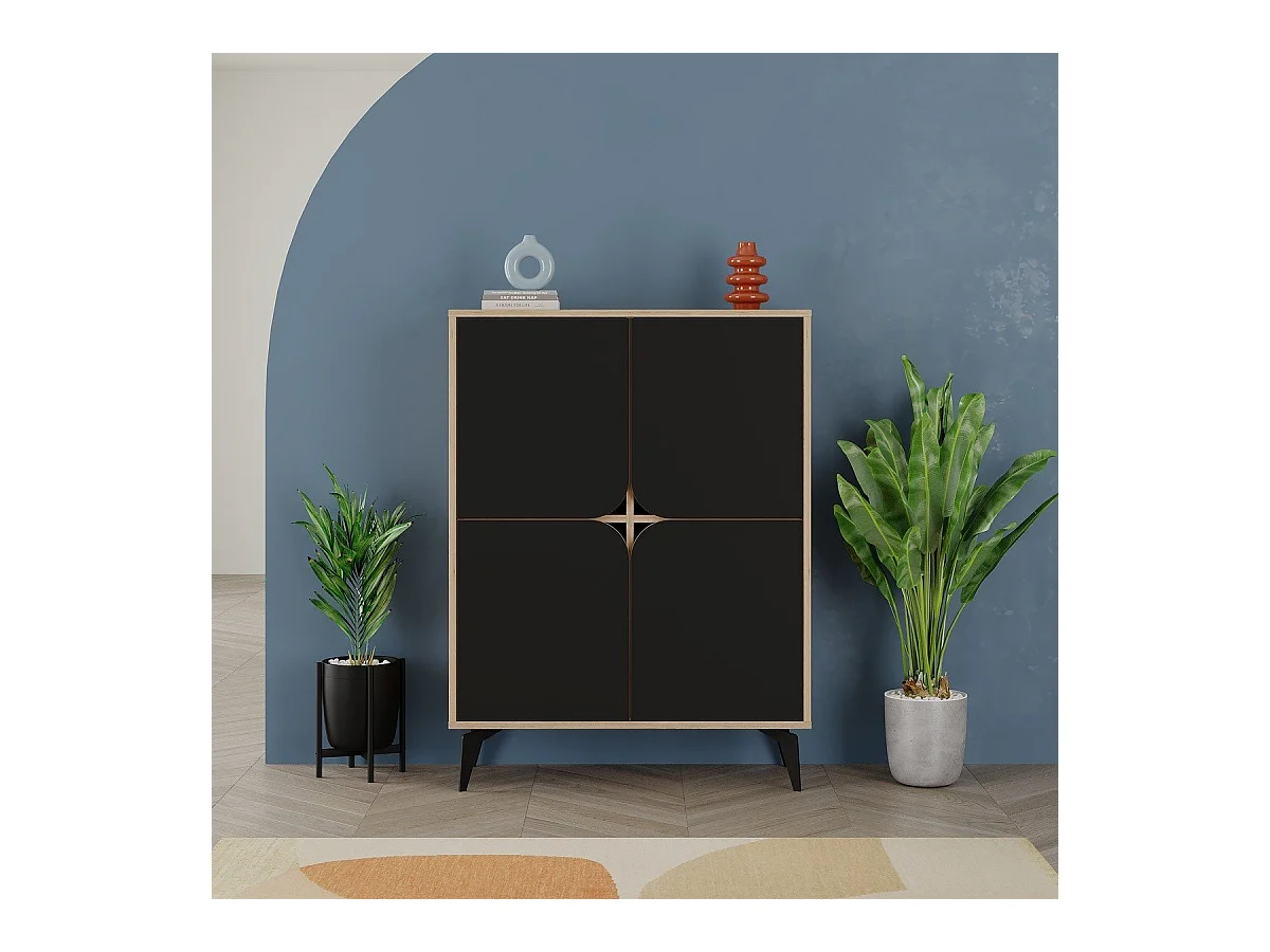 Hochschrank 4 Türen mit Metallfüßen B90 cm - NOLA