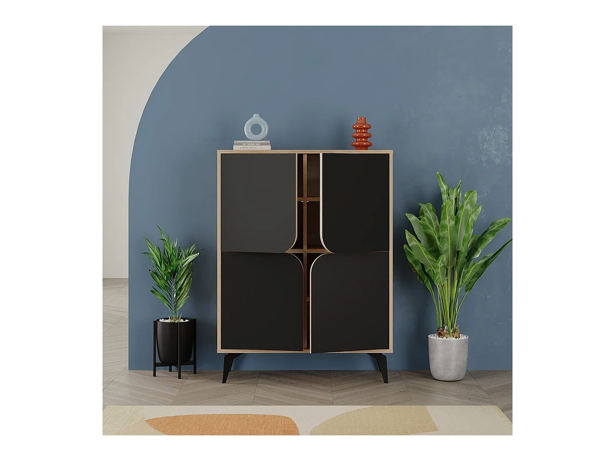 Hochschrank 4 Türen mit Metallfüßen B90 cm - NOLA