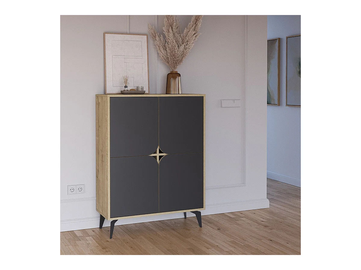 Hochschrank 4 Türen mit Metallfüßen B90 cm - NOLA