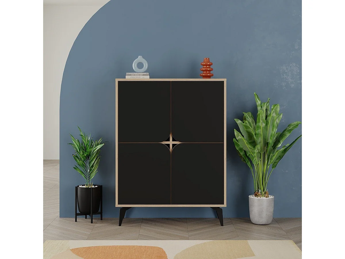 Hochschrank 4 Türen mit Metallfüßen B90 cm - NOLA