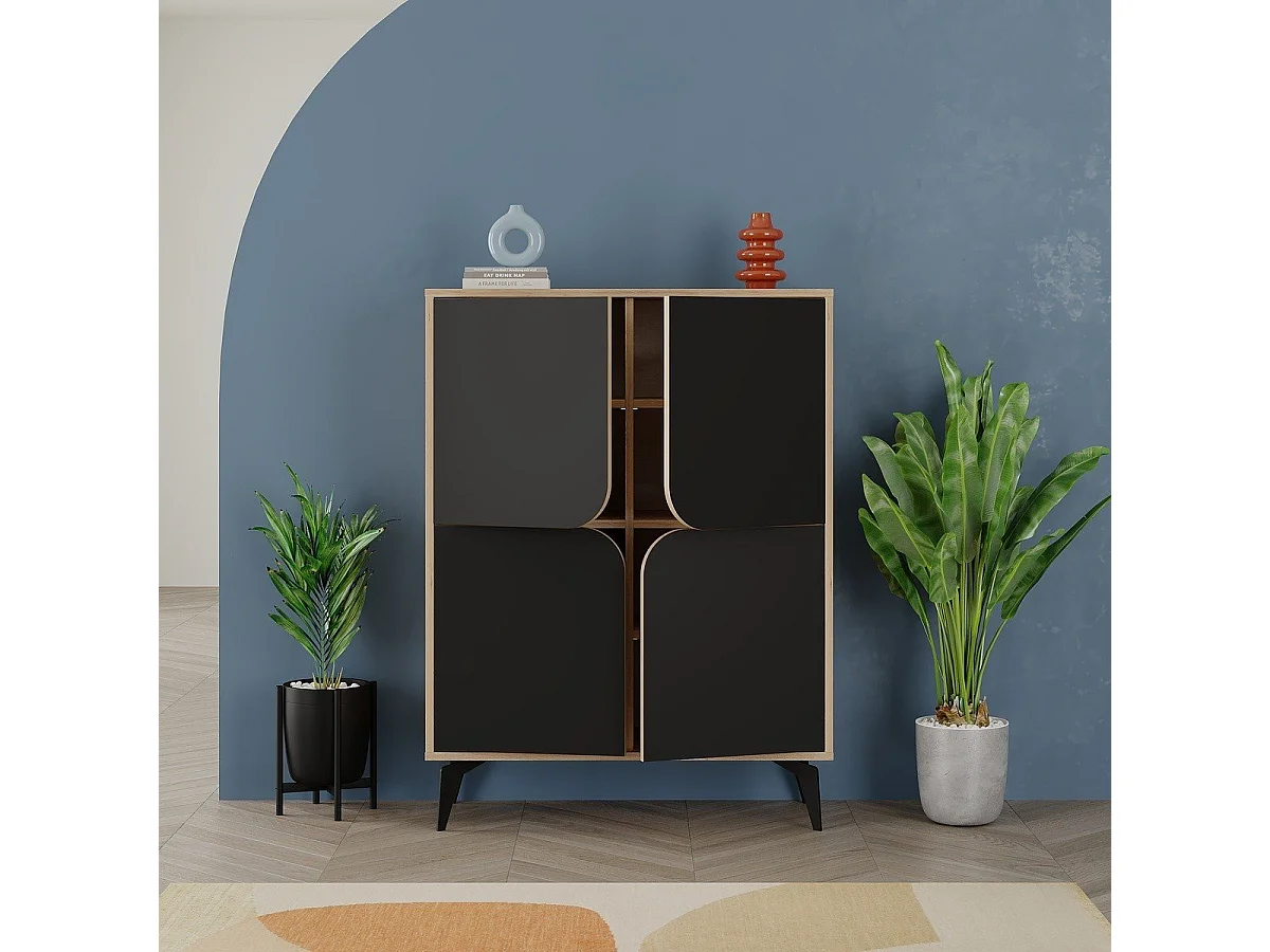 Hochschrank 4 Türen mit Metallfüßen B90 cm - NOLA