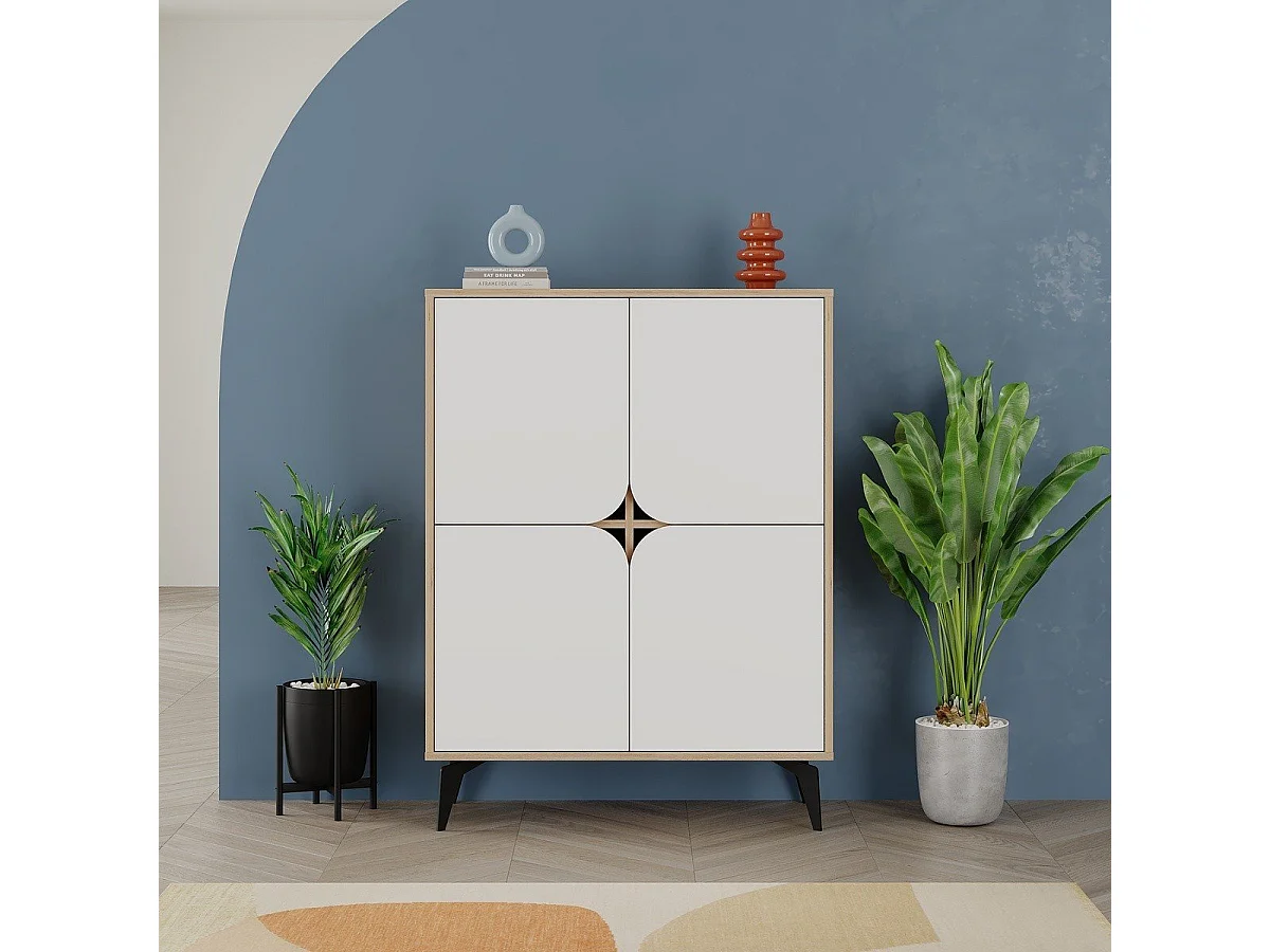 Hochschrank 4 Türen mit Metallfüßen B90 cm - NOLA