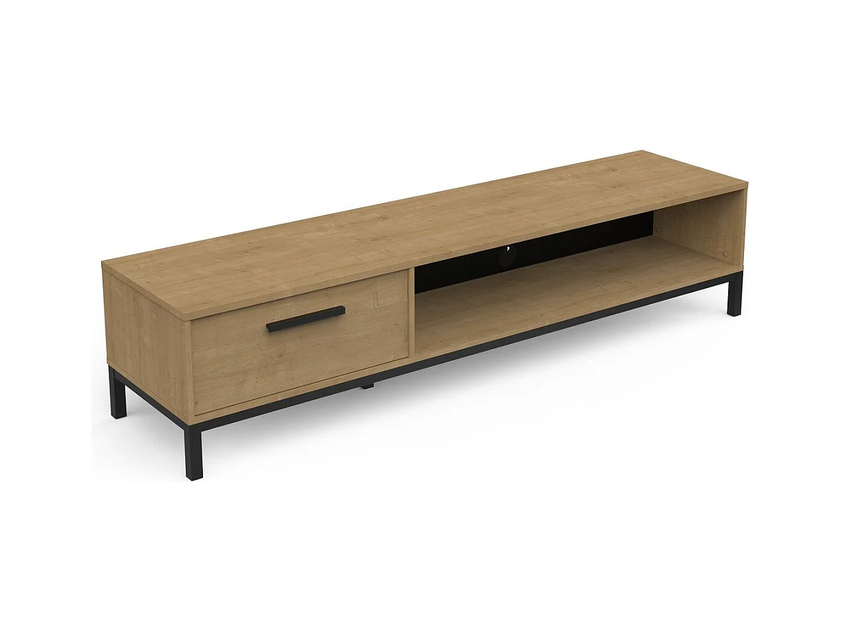 Meuble TV 1 tiroir et 1 niche décor chêne et noir mat L183 cm - CRAFT