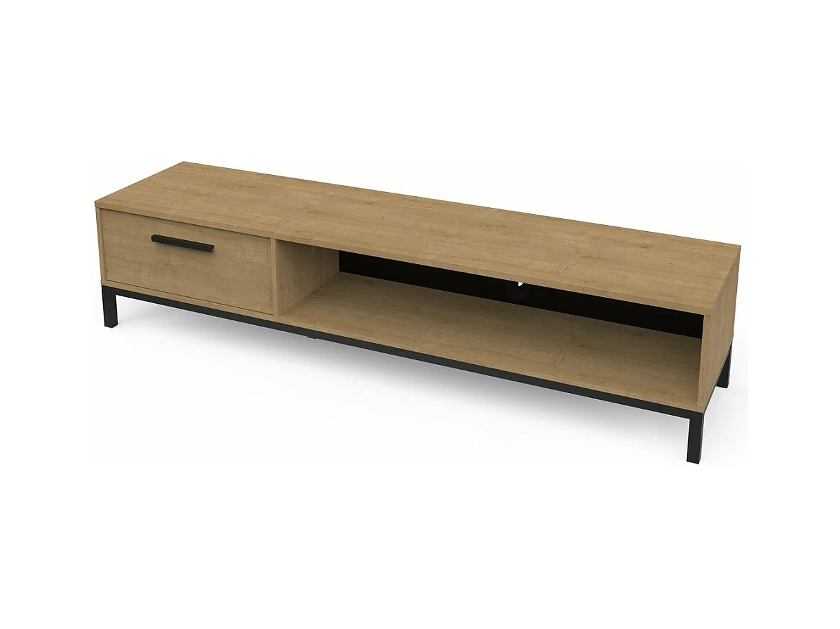 Meuble TV 1 tiroir et 1 niche décor chêne et noir mat L183 cm - CRAFT