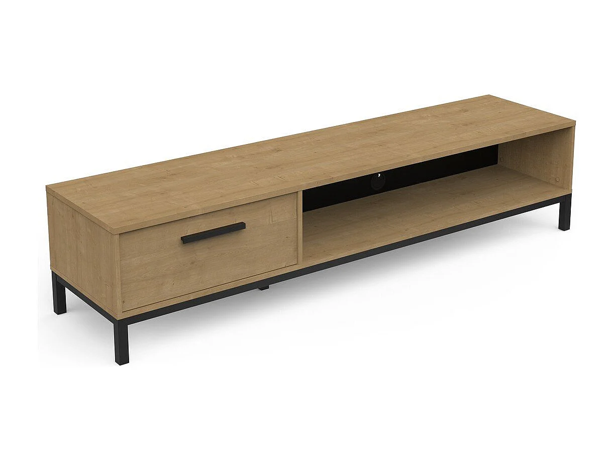 Meuble TV 1 tiroir et 1 niche décor chêne et noir mat L183 cm - CRAFT