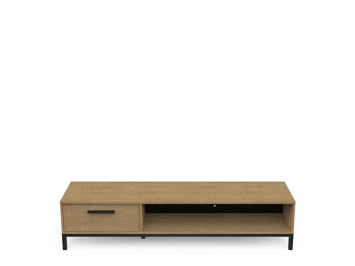 Meuble TV 1 tiroir et 1 niche décor chêne et noir mat L183 cm - CRAFT