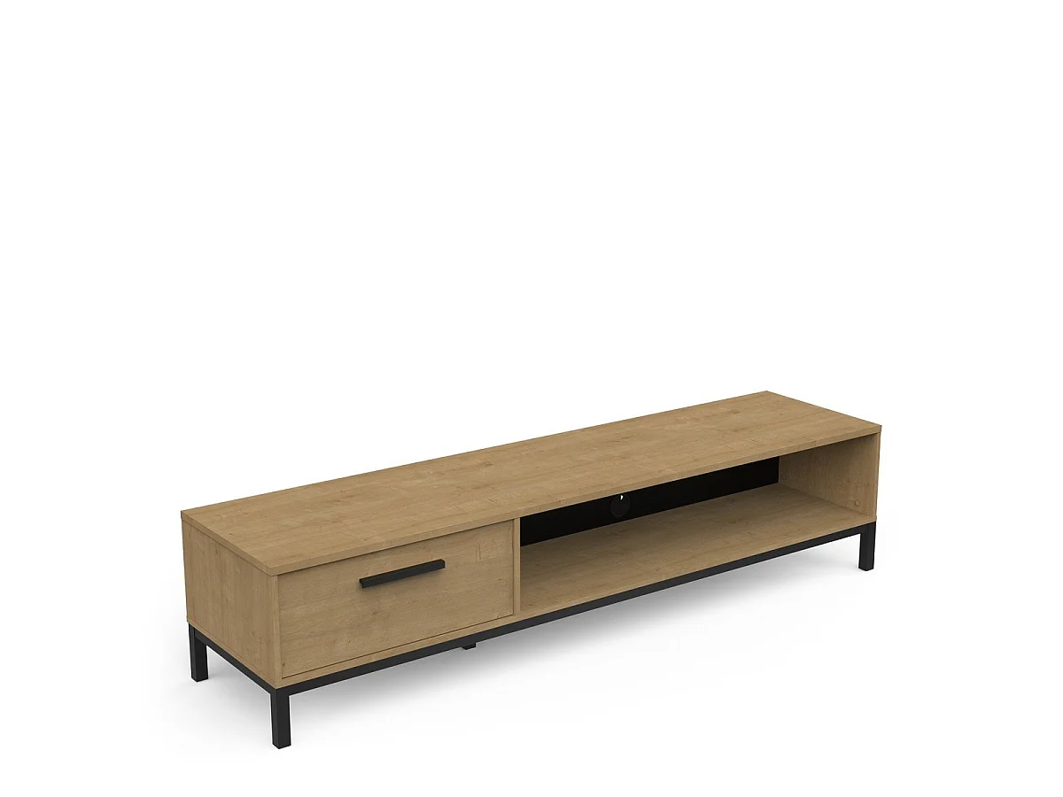 Meuble TV 1 tiroir et 1 niche décor chêne et noir mat L183 cm - CRAFT