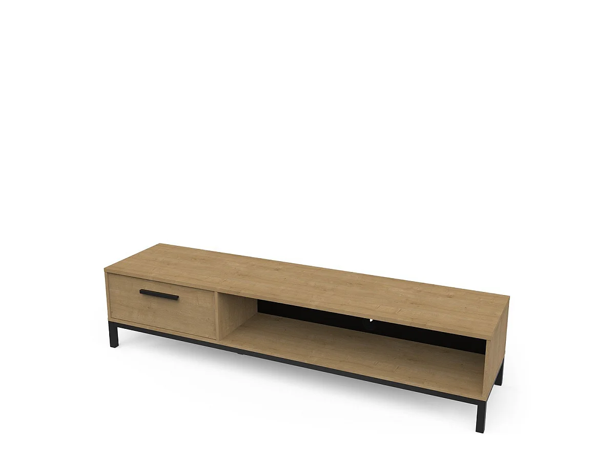 Meuble TV 1 tiroir et 1 niche décor chêne et noir mat L183 cm - CRAFT