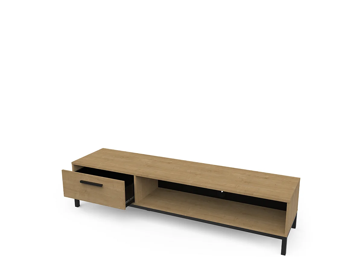 Meuble TV 1 tiroir et 1 niche décor chêne et noir mat L183 cm - CRAFT