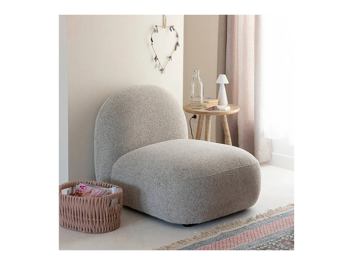 Module central canapé en tissu bouclette gris Calya