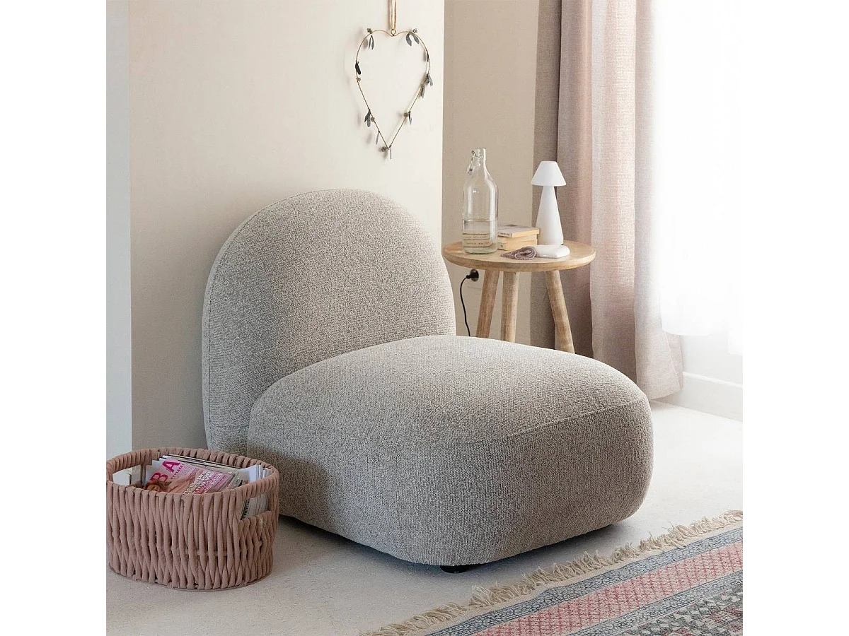 Module central canapé en tissu bouclette gris Calya