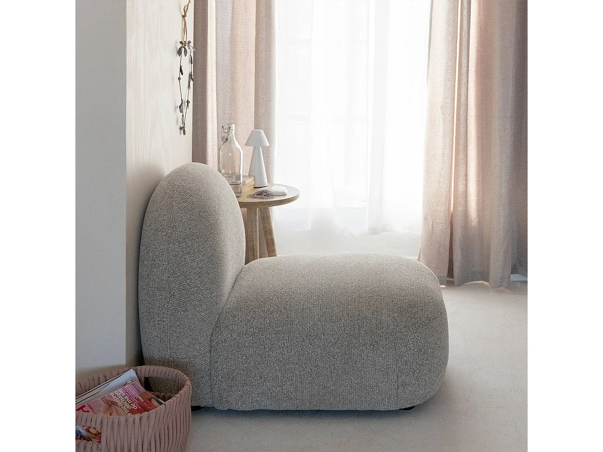 Module central canapé en tissu bouclette gris Calya