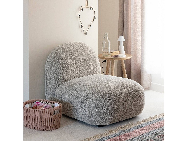 Module central canapé en tissu bouclette gris Calya