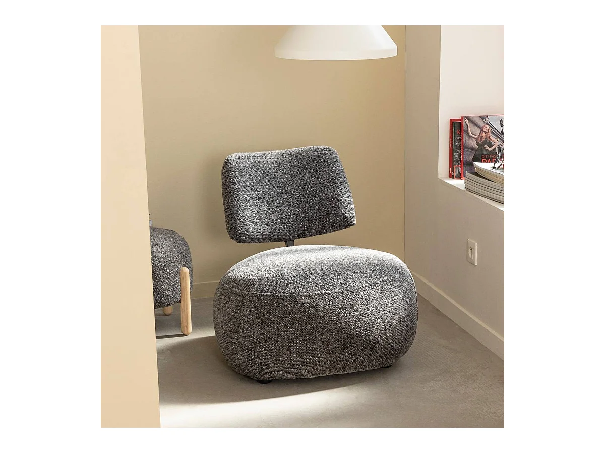 Fauteuil en tissu bouclette avec dossier gris foncé Calya