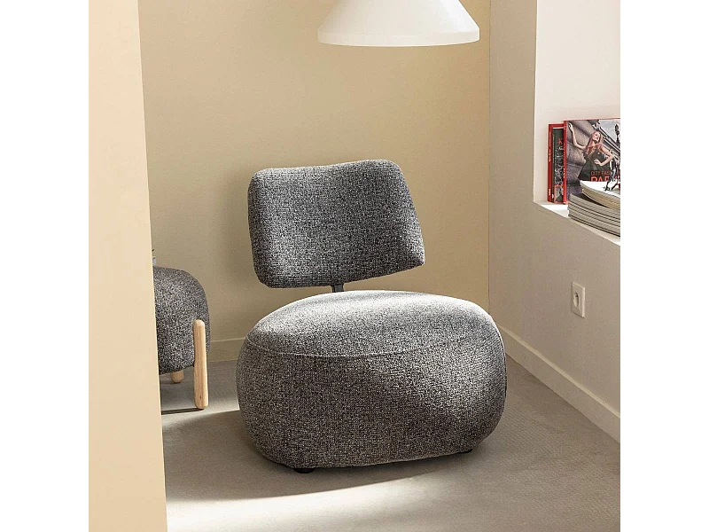 Fauteuil en tissu bouclette avec dossier gris foncé Teresia