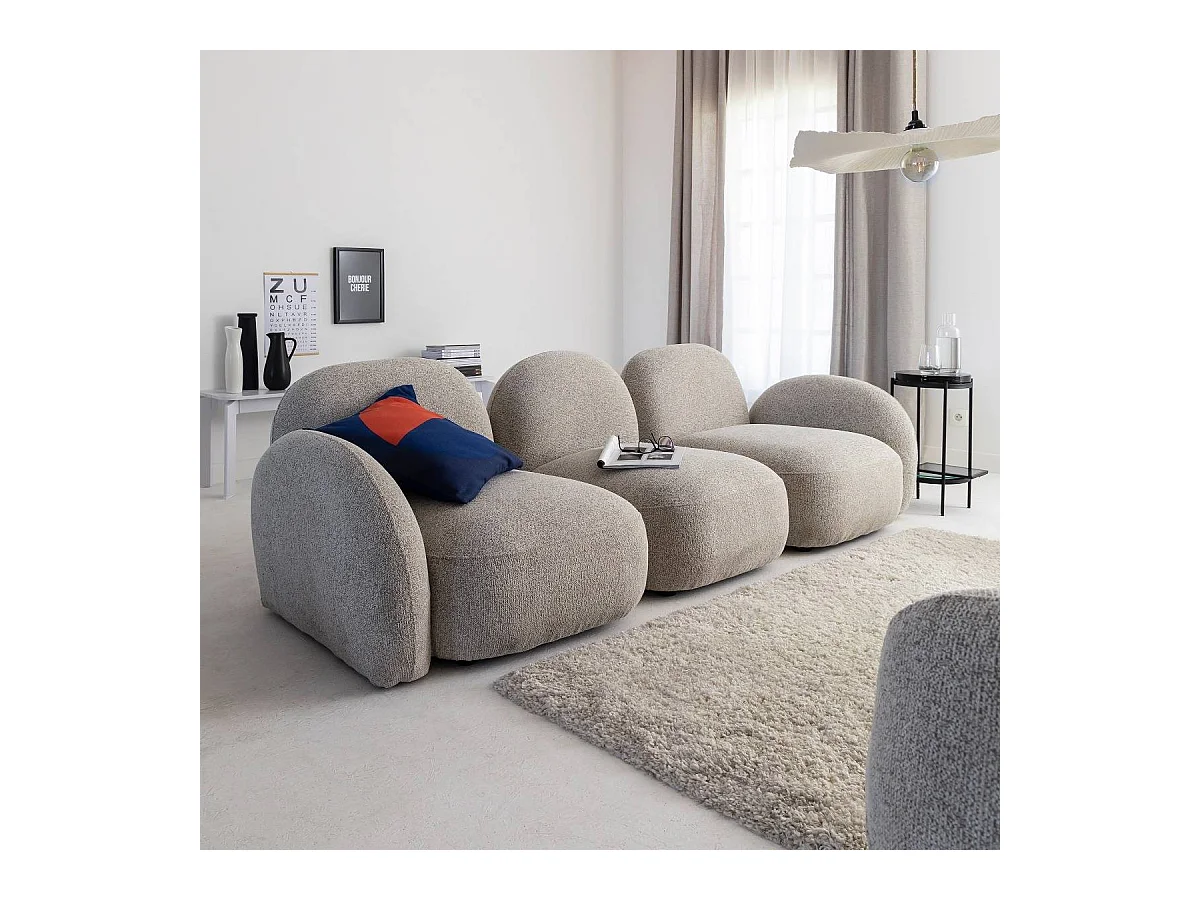 Canapé 3 modules en tissu bouclette gris Calya